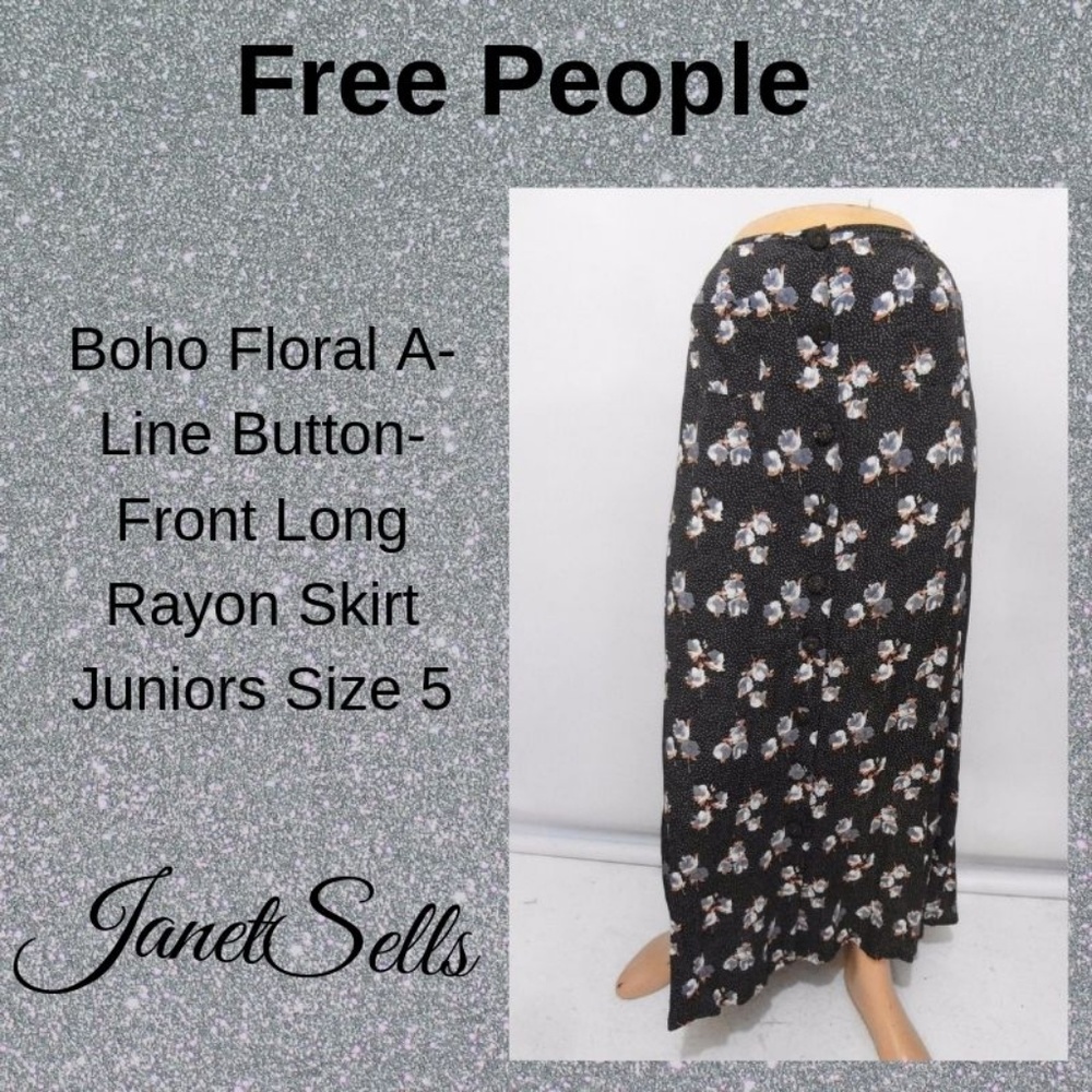 Free People 5 Boho Floral A-Line Button Long Skirt